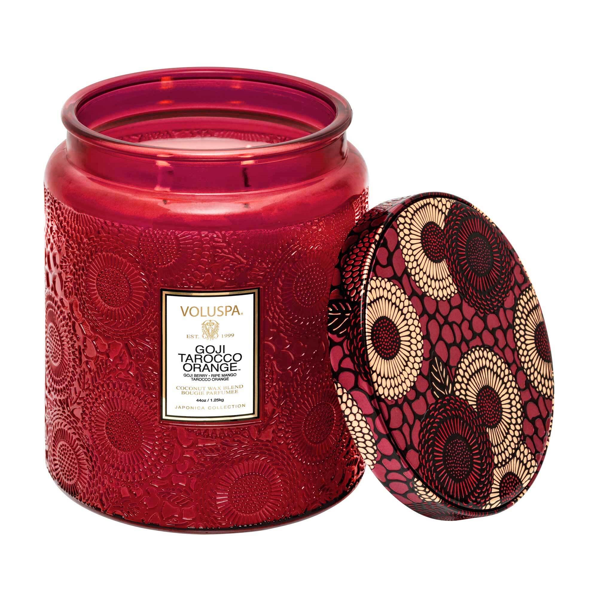 Ароматическая свеча Voluspa в стеклянной банке с 2 фитилями, Ягода годжи и красный апельси 1,25 кг
