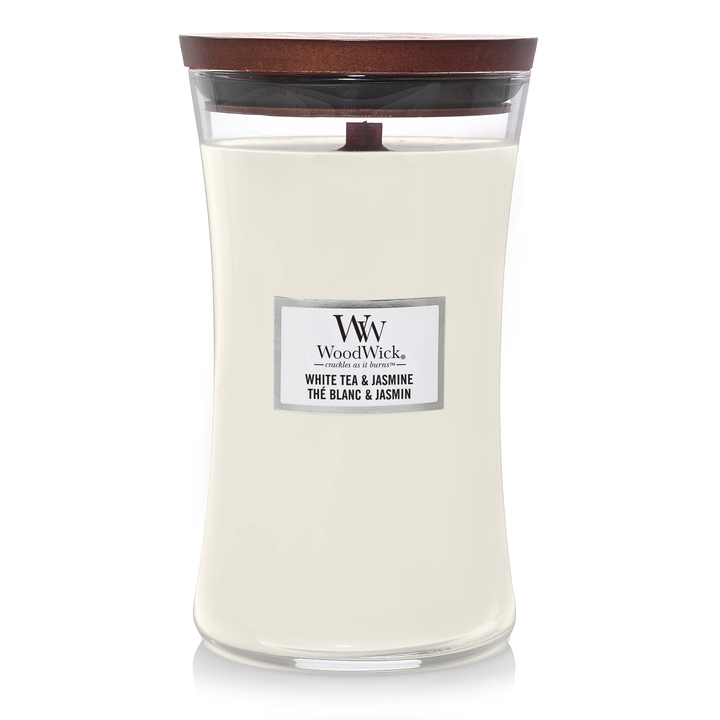 Ароматическая свеча WoodWick большая, Белый чай и Жасмин 610 гр